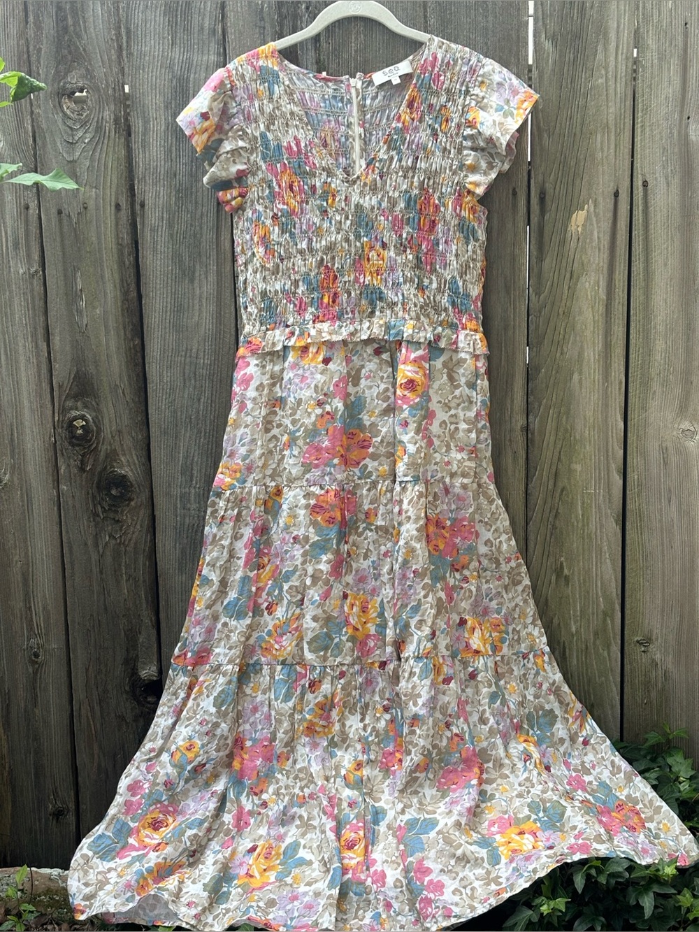 Sea New York Boho Gypsy Printed Maxi Dress Pastel Floral Women’s Sz 10 Like New